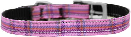 Plaid Nylon Dog Collar with classic buckle 3/8" Pink Size 10